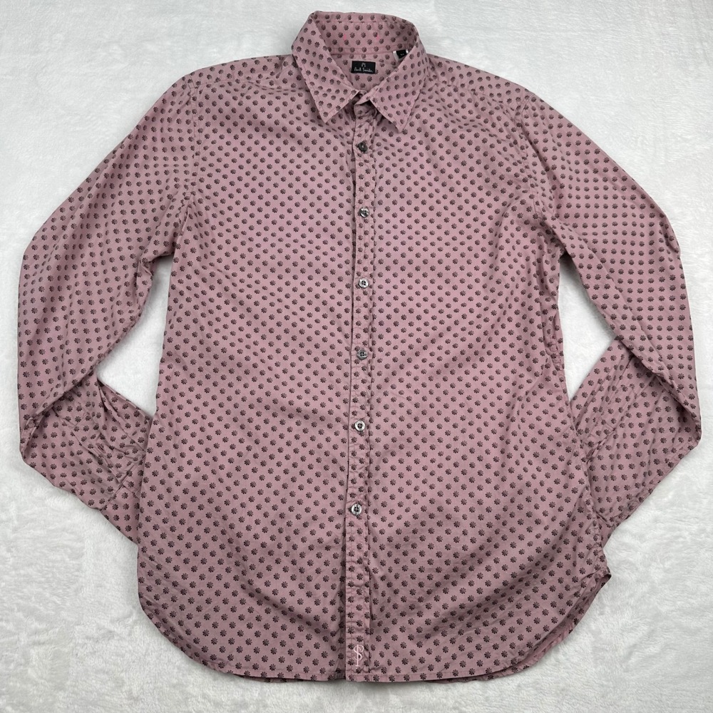 PS Paul Smith Mens Medium Pink Floral Print Cotton Button Down Sunburst Shirt